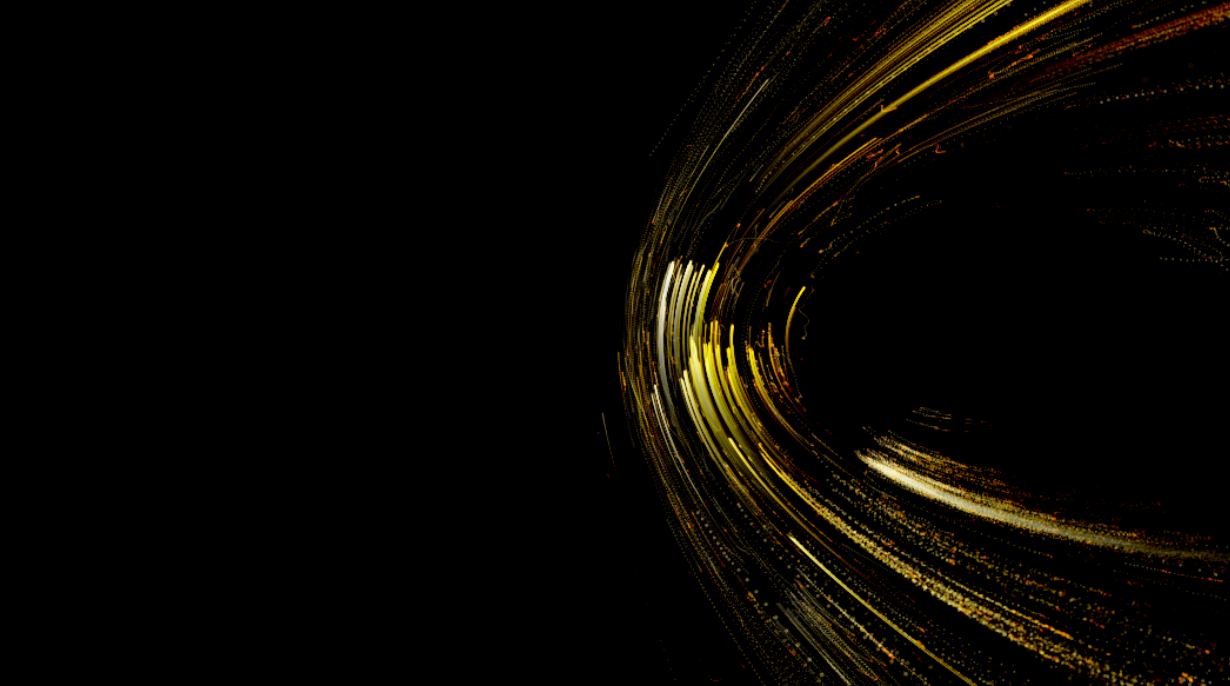 A gold circular horizon emerging at the edge of a black field