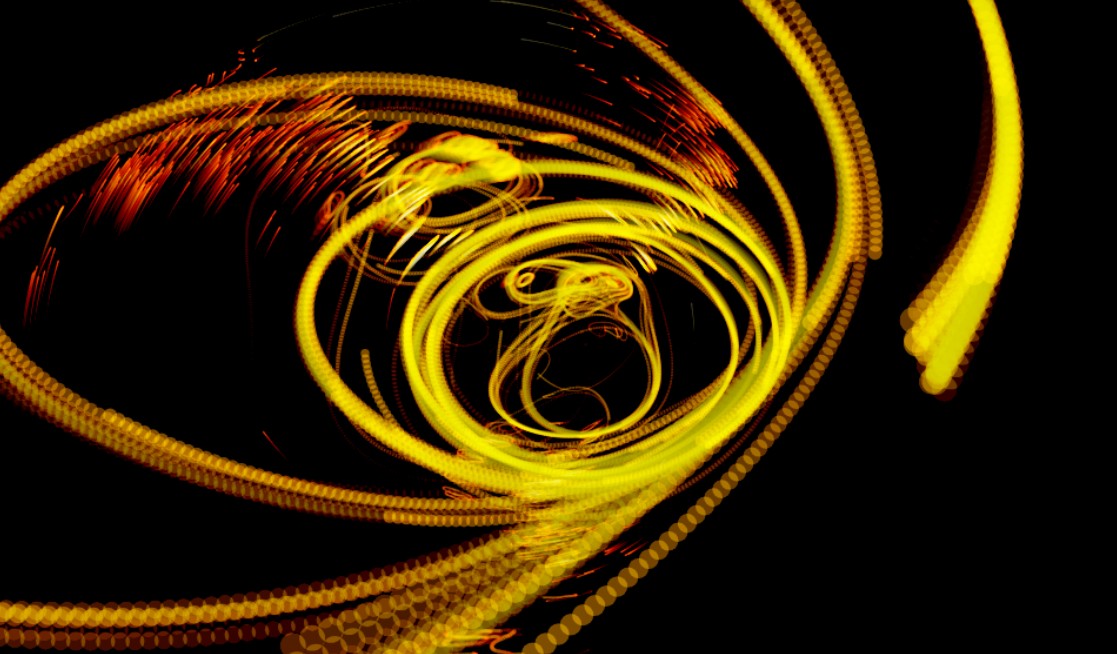 Bright yellow spiral traces gathering around a central core