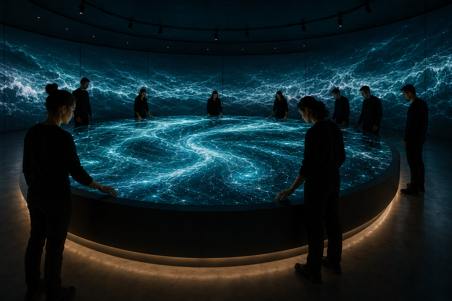 People gathered around an immersive ocean table