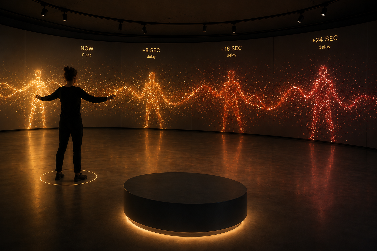 A visitor encountering delayed versions of their movement