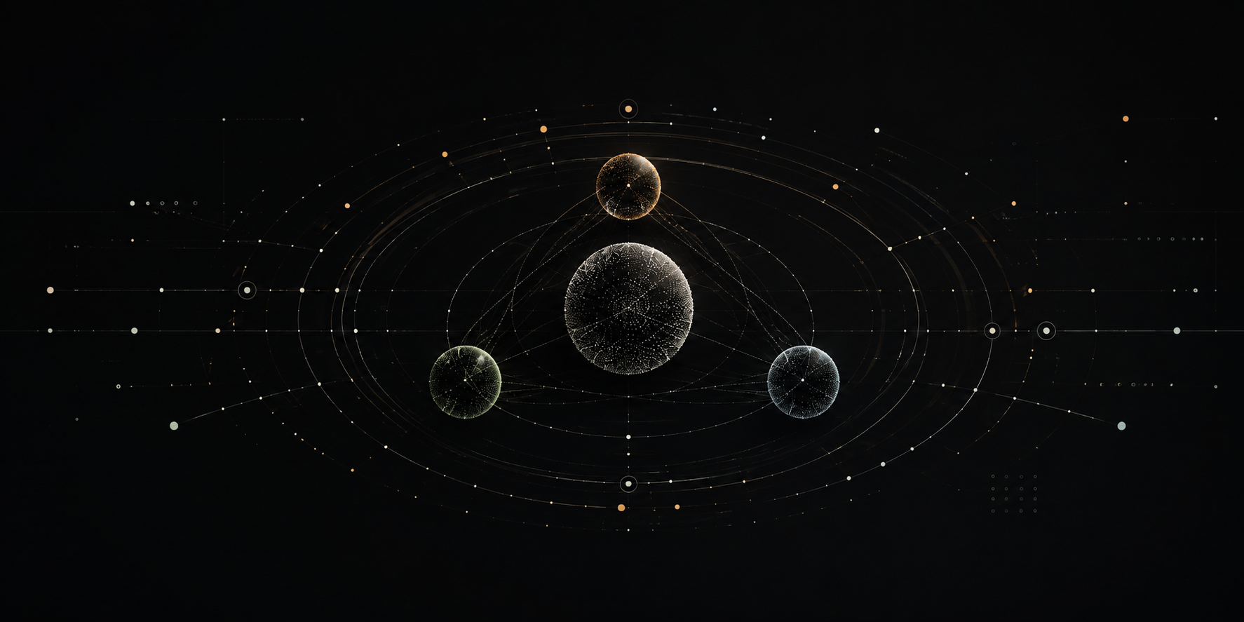 Dark I.V.O field with four connected spheres and orbital relations